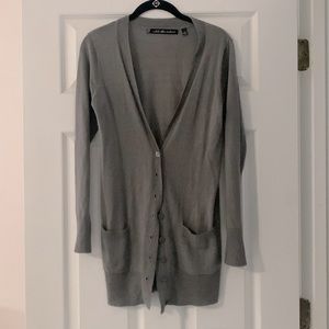 Dark Grey Long Cardigan With Pockets
